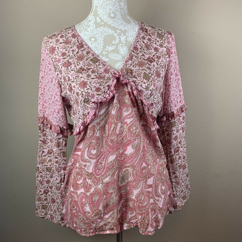 Karen Kane Pink Boho Peasant Prairie Petite L